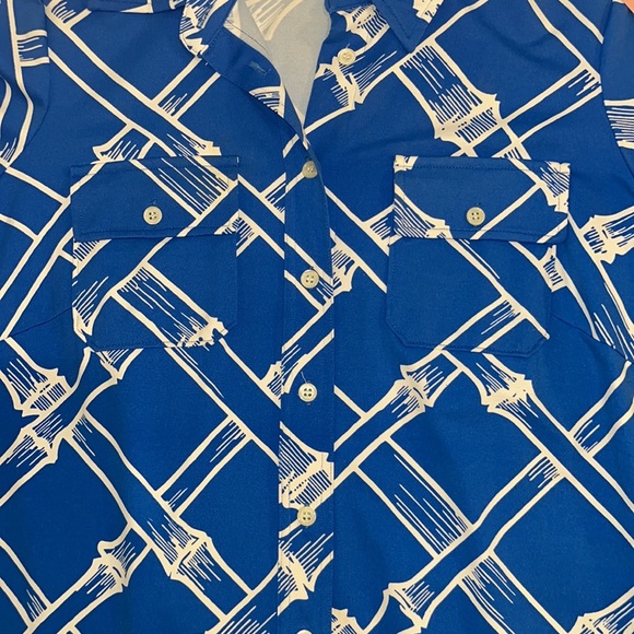 NWOT J. McLaughlin Blue/White Bamboo Pattern Brynn Shirt Dress - Picture 6 of 16